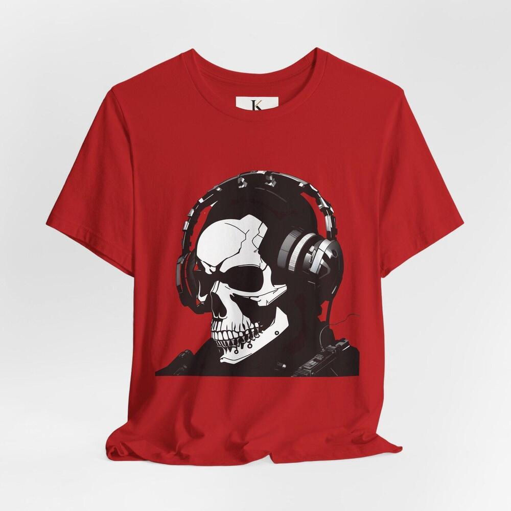 Skull Headphones T-Shirt, Gothic Streetwear, Rock Music Tee, Alternative